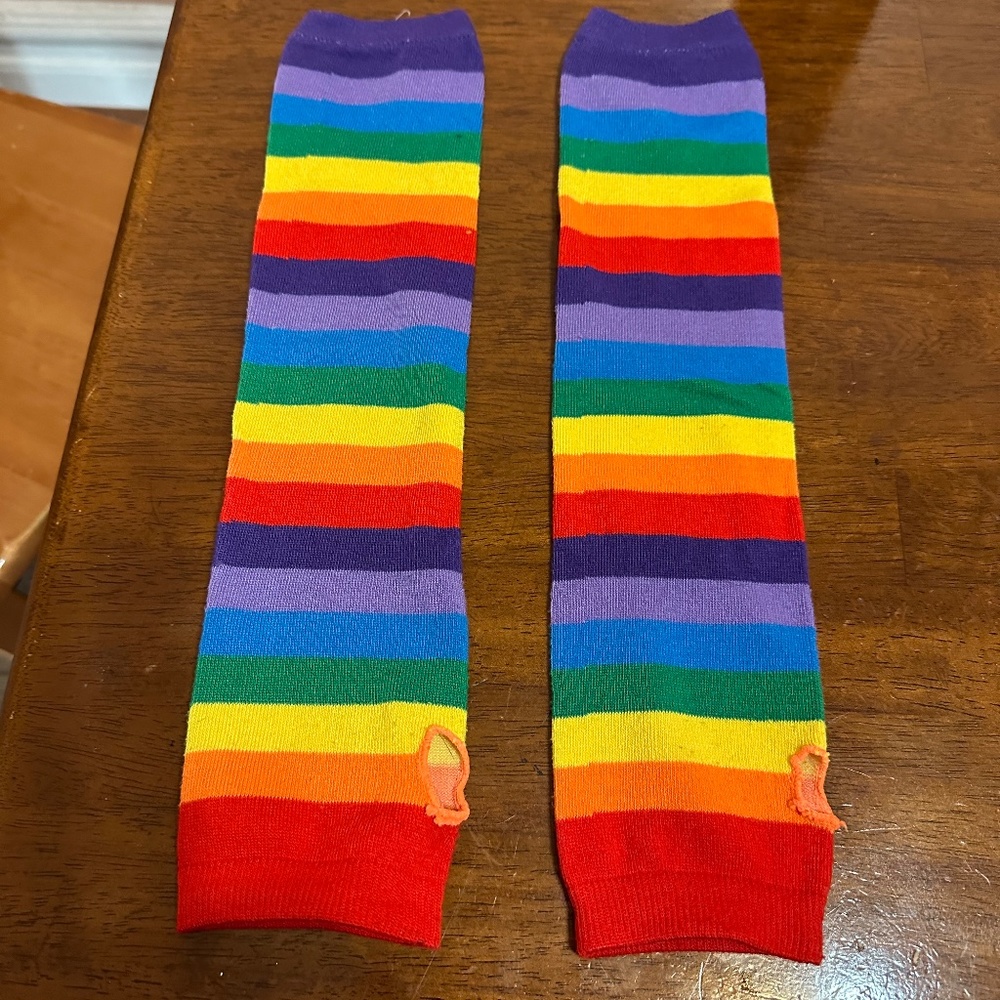 Colorful Rainbow Striped Long Knit Gloves and Socks Costume Accessories - Picture 9 of 12